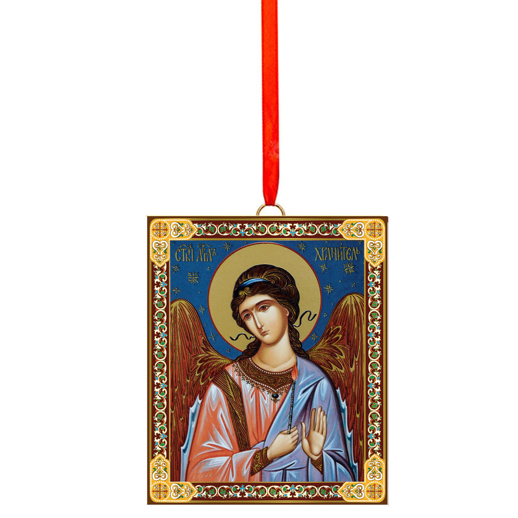 Guardian Angel With Candle Wooden Icon Ornament