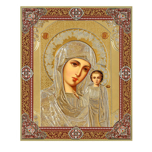 Gold Foil Wooden Icon Virgin of Kazan  7 1/2 inch