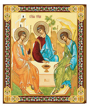 Load image into Gallery viewer, JC7-XL Holy Trinity - Old Testament Trinity - Gold Foil Wooden Icon 9 3/8"x8" inch, Wall Hanging &amp; Standing
