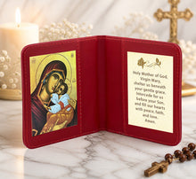 Load image into Gallery viewer, Virgin and Child Sweet Kissing Byzantine Greek Icon - Travel Prayer Book - Traveling Faith: Virgin Mary Icon with Prayer in Leatherette Wallet Case
