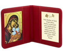 Load image into Gallery viewer, Virgin and Child Sweet Kissing Byzantine Greek Icon - Travel Prayer Book - Traveling Faith: Virgin Mary Icon with Prayer in Leatherette Wallet Case
