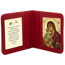 Load image into Gallery viewer, Sweet Kissing Virgin Mary and Christ Greek Byzantine Gold Foil Icon Travel Prayer Book - Traveling Faith with Prayer in Leatherette Wallet Case
