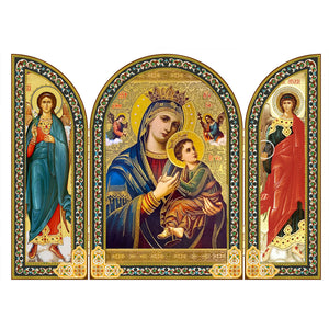 Perpetual Help Icon Triptych With Archangel Michael and Guardian Angel - Gold Foil