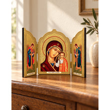 Load image into Gallery viewer, Virgin Of Kazan  With Archangel Michael and Gabriel Icon Triptych 5 1/2 Inch Tall
