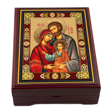 Load image into Gallery viewer, Holy Family Wooden Icon Box For Rosary, Jewelry,  Keepsake Icon Box, Lined With Velvet High Quality  5 1/16"x4 1/16"
