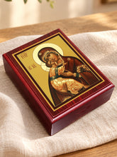 Load image into Gallery viewer, Virgin of Vladimir Icon Box Wooden Rosary Prayer Beads Keepsake Box Religious Christian - Lined With Velvet - High Quality - Religious Gift Idea  5 1/16"
