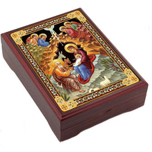 Load image into Gallery viewer, Nativity if Christ Wooden Icon Box For Rosary, Jewelry,  Keepsake Icon Box, Lined With Velvet High Quality  5 1/16"x4 1/16"
