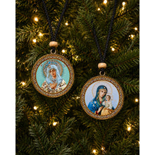 Load image into Gallery viewer, Virgin Mary - Car Room Christmas Tree Pendant - Reversible - On Rope - Eternal Bloom and Extreme Humility Icons 2"
