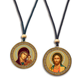 Christ & Virgin of Kazan - Gold Foil Icons - Reversible Car Room Icon