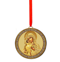 Load image into Gallery viewer, Nativity and Virgin Mary With Christ -  2 Sided Car Room Christmas Tree Pendant Ornament - Orthodox Catholic - Reversible Car Room Icon Ornament Pendant   - 2 Inch Diam on Red Ribbon
