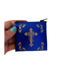 Load image into Gallery viewer, Three Bar Orthodox Gold Cross Pendant 14kt With Blue Enamel For Man  1 1/2"x7/8"
