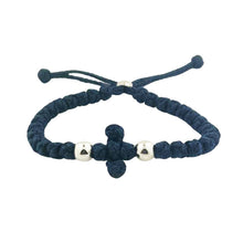 Load image into Gallery viewer, Light Black Prayer 33 Knot Bracelet with Cross Made in Lebanon Hand Made - Adjustable Fits All
