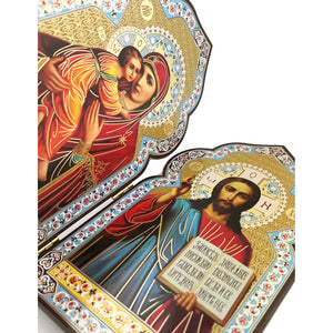 Church Dome Shape Diptych - Virgin of Vladimir and Christ The Teacher Gold Foil