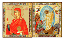 Load image into Gallery viewer, Icon Diptych - Icon Diptych Saint Mary Magdalene the Red Egg &amp; Resurrection With Cross on the Front &amp; Back 3 1/4 Inch tall
