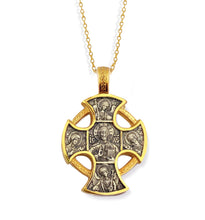 Load image into Gallery viewer, St Michael Gabriel Saints Icon Cross Pendant 925 Sterling Silver 24kt Gold Plate Cross 1 3/8 Inch, Reversible
