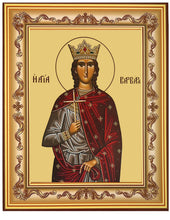 Load image into Gallery viewer, SAINT BARBARA, THE GREAT MARTYR Greek Byzantine Icon in Wooden Frame - Gold Foil Icon - Wall Hanging with Stand 7 3/4 Inch tall
