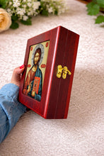Load image into Gallery viewer, Christ The Teacher Wooden Icon Box Keepsake For Prayer Beads Rosary Jewelry -  Anything Sacred 7 1/2 Inch - Table or Wall Hanging
