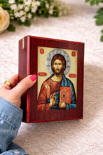 Load image into Gallery viewer, Christ The Teacher Wooden Icon Box Keepsake For Prayer Beads Rosary Jewelry -  Anything Sacred 7 1/2 Inch - Table or Wall Hanging
