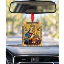Load image into Gallery viewer, Nativity of Christ - Guardian Angel - Perpetual Help - Wooden Icon Christmas Ornaments - Gold Foiled  2 Sided - With Red Ribbon - Set of 3
