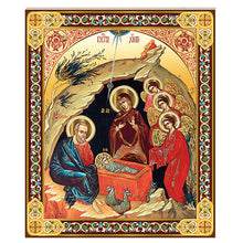 Load image into Gallery viewer, Nativity of Christ Gold Foil Mini Wooden Icon
