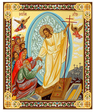 Load image into Gallery viewer, Resurrection of Christ Icon  - Gold Foil Wooden Icon 4 3/4 inch, With Hook For Hanging on Wall and Stand for Standing

