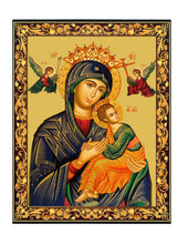 Load image into Gallery viewer, Perpetual Help Wooden Icon Gold Foil 4 3/4 inch, With Hook For Hanging on Wall and Stand for Standing
