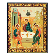 Load image into Gallery viewer, Holy Trinity Gold Foil Wooden Icon 7 1/2 inch, Wall Hanging &amp; Standing Three Angels
