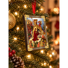 Load image into Gallery viewer, Nativity of Christ &amp; Perpetual Help Wooden Icon Christmas Ornaments - Gold Foiled  2 Sided - With Red Ribbon - Set of 2

