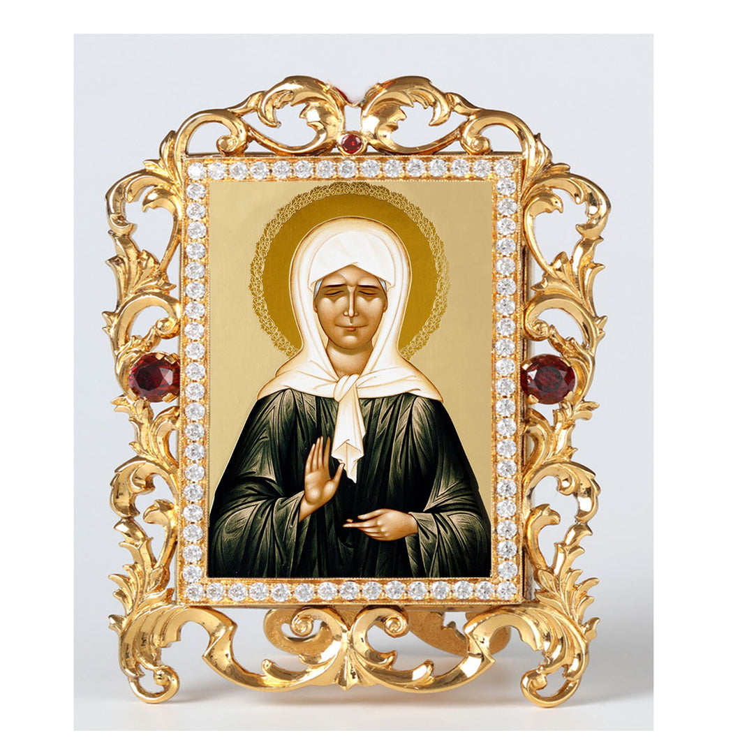 Orthodox Icon Saint Blessed Xenia of St Petersburg Jeweled Frame