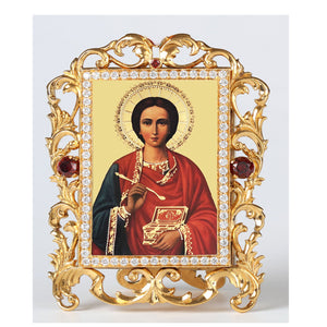 Orthodox Icon Russian Healer St Saint Panteleimon Jeweled Frame