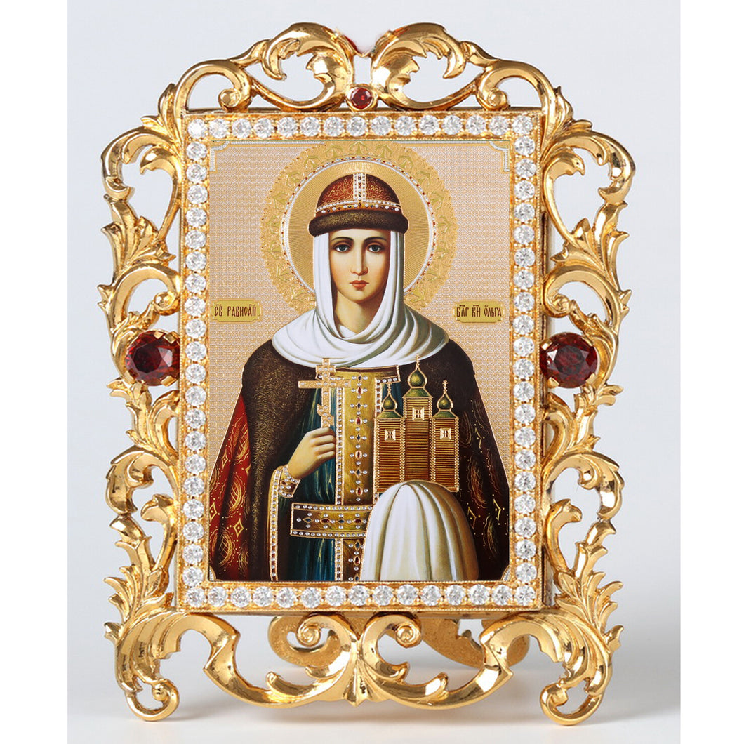 Orthodox Icon Saint Olga Jeweled Frame