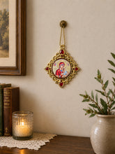 Load image into Gallery viewer, Christ The Teacher &amp; Perpetual Help - Set of 2 - Greek Gold Foiled Byzantine Christmas Icon Ornament and Room Decoration - Framed In Jeweled Frame, Decorated With Faux Crystals, 4 Inch
