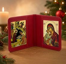 Load image into Gallery viewer, Traveling Icon Diptych - Prayer Book - Nativity of Christ  &amp; Virgin Mary
