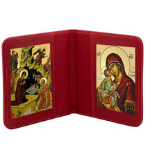 Load image into Gallery viewer, Traveling Icon Diptych - Prayer Book - Nativity of Christ  &amp; Virgin Mary
