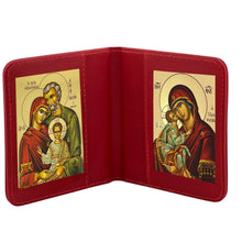 Load image into Gallery viewer, Traveling Icon Diptych - Prayer Book - Holy Family &amp; Virgin Mary Sweet Kissing - Traveling Faith - Greek Byzantine Icons Gold Foiled - Leatherette Case
