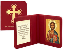 Load image into Gallery viewer, Travel Prayer Book - Traveling Faith: Christ Icon with Prayer in Leatherette Wallet Case
