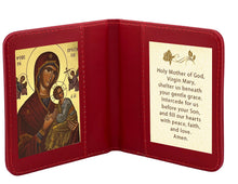 Load image into Gallery viewer, Traveling Icon Diptych - Book-  Virgin Mary - Formidable Protection - Our Lady of Perpetual Help &amp; Virgin Mary Prayer - Traveling Faith - Greek Byzantine Icons Gold Foiled - Leatherette Case
