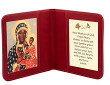 Load image into Gallery viewer, Our Lady of Czestochowa Black Madonna and Child Jesus Icon Print in Travel Prayer Book - Traveling Faith:  with Prayer in Leatherette Wallet Case  3 7/8"

