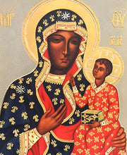 Load image into Gallery viewer, Our Lady of Czestochowa Black Madonna and Child Jesus Icon Print in Travel Prayer Book - Traveling Faith:  with Prayer in Leatherette Wallet Case  3 7/8"
