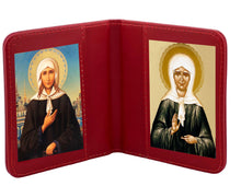 Load image into Gallery viewer, Traveling Icon Diptych Saint Matrona &amp; Saint Xenia for Travel - Leatherette Case  (3 7/8")
