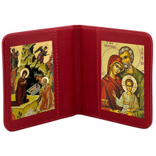 Load image into Gallery viewer, Nativity &amp; Holy Family Greek  Icon Diptych Byzantine Gold Foil Icons - Traveling Faith with Prayer in Leatherette Wallet Case
