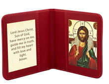 Load image into Gallery viewer, Traveling Icon Diptych - Book - Christ The Good Shepherd &amp; Prayer - Traveling Faith - Greek Byzantine Icon Gold Foiled - Leatherette Case - Pocket Size
