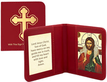 Load image into Gallery viewer, Traveling Icon Diptych - Book - Christ The Good Shepherd &amp; Prayer - Traveling Faith - Greek Byzantine Icon Gold Foiled - Leatherette Case - Pocket Size
