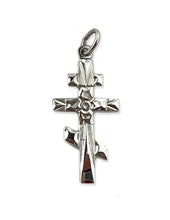 Load image into Gallery viewer, Small Three Bar Barred Sterling Silver 925 Orthodox Cross Pendant  1" Including Bail - Perfect Size as Baptismal Cross - Comes with Tapestry Pouch

