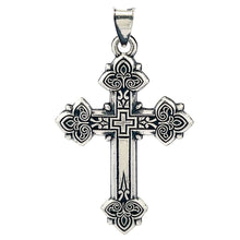 Load image into Gallery viewer, Sterling Silver 925 Cross Pendant 1 3/8"x3/4" Cross Stamped  Sterling Silver 925, Catholic, Orthodox Christian - COMES IN TAPESTRY POUCH
