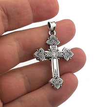 Load image into Gallery viewer, Sterling Silver 925 Cross Pendant 1 3/8"x3/4" Cross Stamped  Sterling Silver 925, Catholic, Orthodox Christian - COMES IN TAPESTRY POUCH
