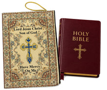 Load image into Gallery viewer, TBC-20 Jesus Prayer Bible Cover Pouch Three Bar Cross ICXC Dove  - Large  - Also for Ipad, Books, Journals - Reversible  11" Wide - Lord Jesus Christ, Son of God, Have Mercy on me a Sinner - Beige Gold Burgundy
