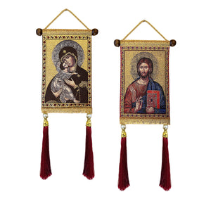 Virgin of Vladimir & Christ Tapestry Icon Set