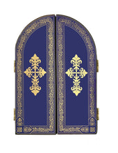 Load image into Gallery viewer, Triptych - Resurrection Icon Decent Into Hell of Christ and Lifting up Of Adam and Eve   - On The Doors Saint Michael and Guardian Angel  - Gold Foil - Wooden 6 1/4 Inch tall
