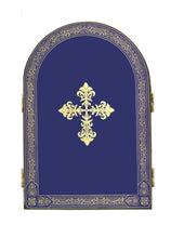 Load image into Gallery viewer, Triptych - Resurrection Icon Decent Into Hell of Christ and Lifting up Of Adam and Eve   - On The Doors Saint Michael and Guardian Angel  - Gold Foil - Wooden 6 1/4 Inch tall
